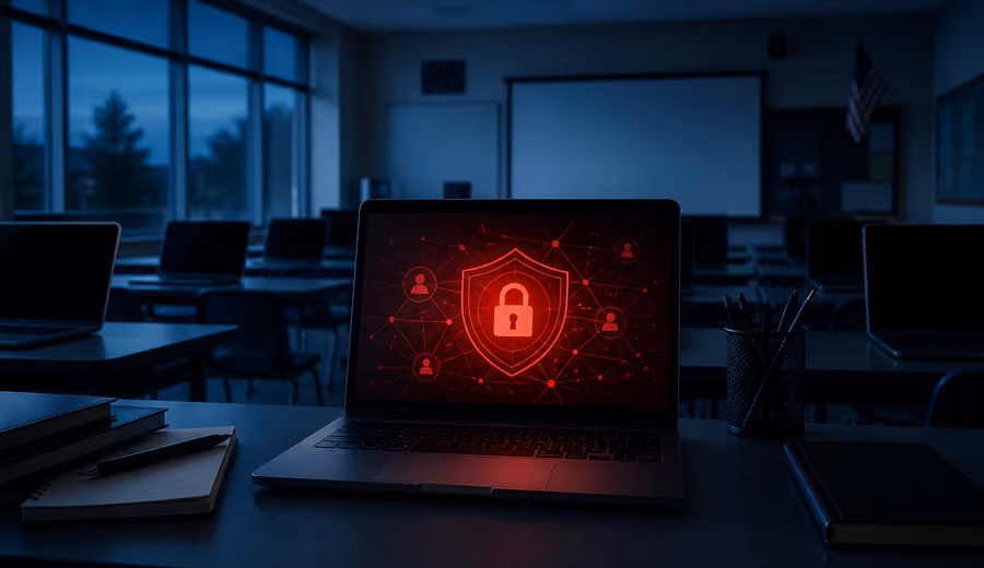 School computer lab illustrating cybersecurity risks to K-12 networks and data
